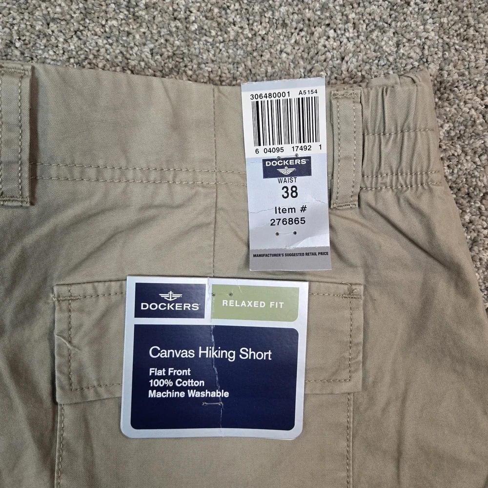Dockers Relaxed Fit Canvas Hiking Shorts Mens Size 38 Flat Front Tan New